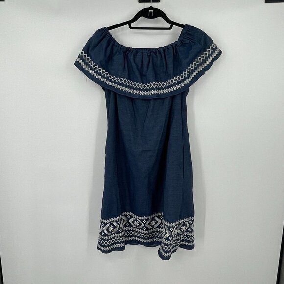 Westport Dress Small Womens Off the Shoulder Embroidered Ruffle Preppy Boho Knit - Picture 1 of 13